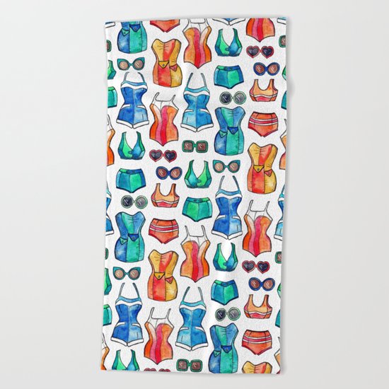 Sixties Swimsuits and Sunnies on white Beach Towel