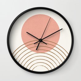 Pink Sun Mid-Century Full Wall Clock | Minimal, Circle, Nursery, Arch, Lines, Softcolor, Trendy, Minimalistic, Boho, Abstract 