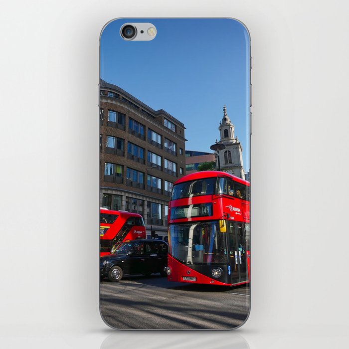 Great Britain Photography - Red Double Decker Buses In Down Town London  iPhone Skin