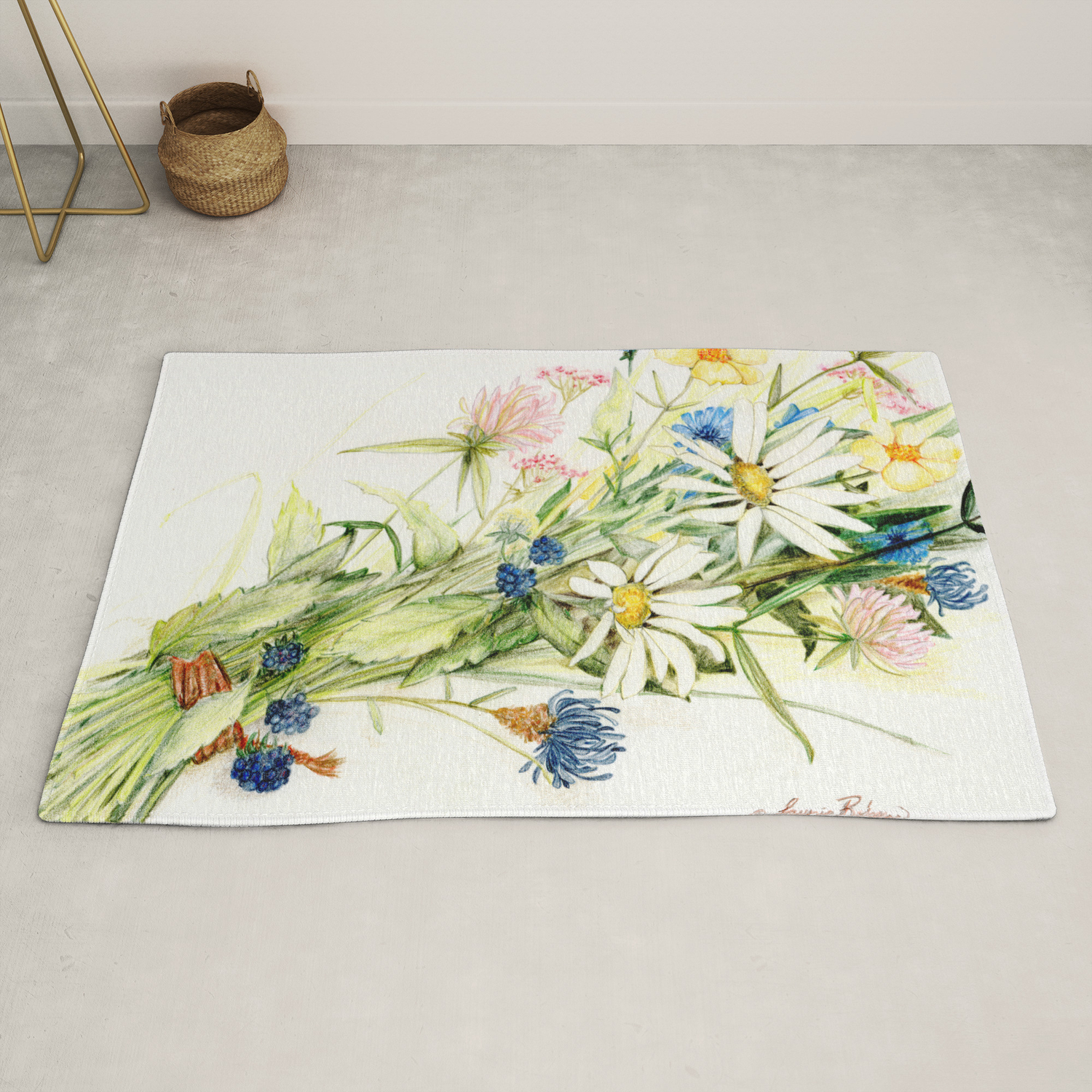 Bouquet Of Wildflowers Original Colored Pencil Drawing Rug By