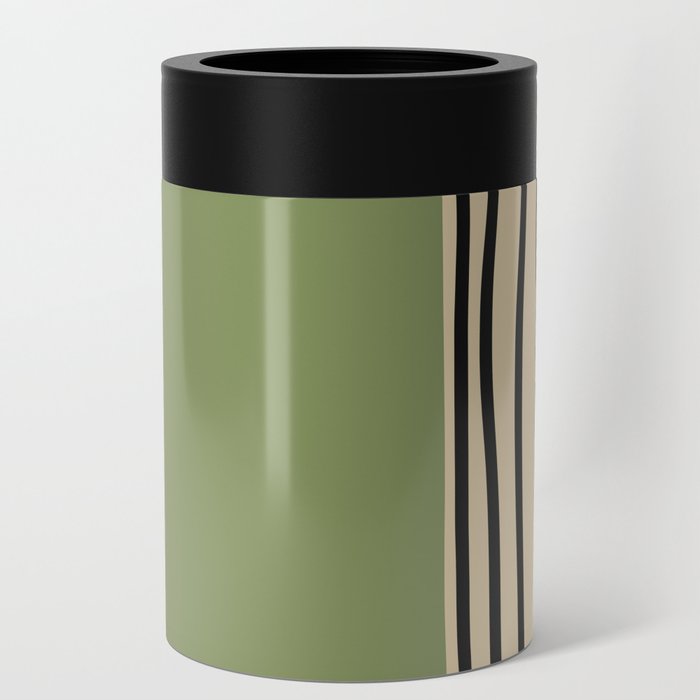 Abstract mid century modern minimalist stripes- Sage green Can Cooler