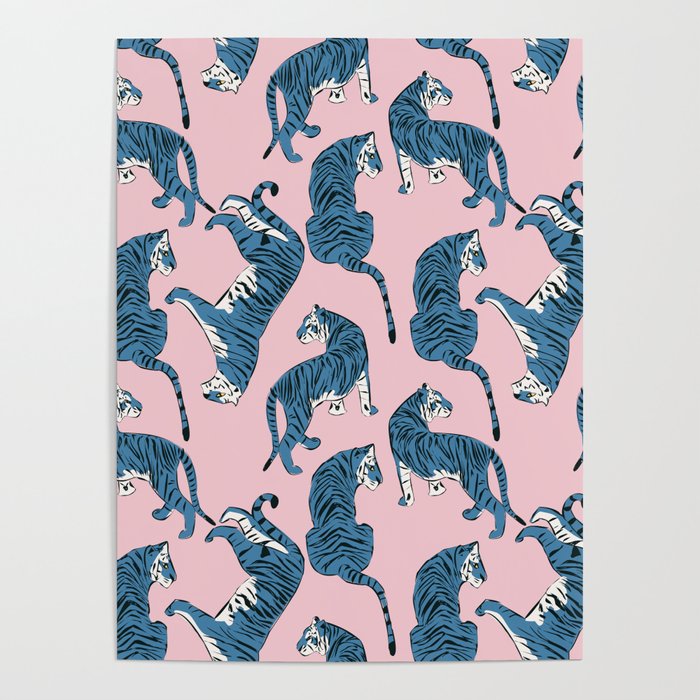 Blue Tiger Pattern 003 Poster