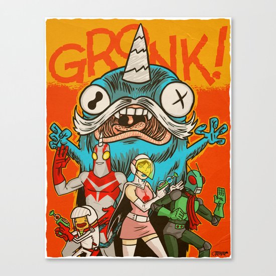 the Cryptid Crew VS Uncle Corny Kaiju Canvas Print