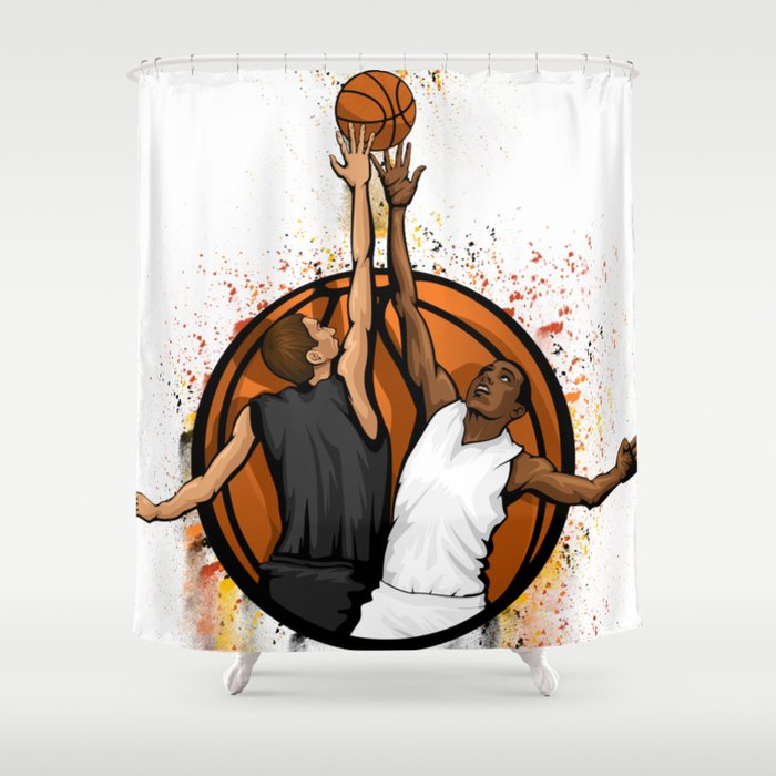 Basketball Jump Ball Featuring Two Players In A Basketball Shower