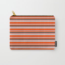 [ Thumbnail: Dark Slate Gray, Salmon, Light Grey & Red Colored Pattern of Stripes Carry-All Pouch ]