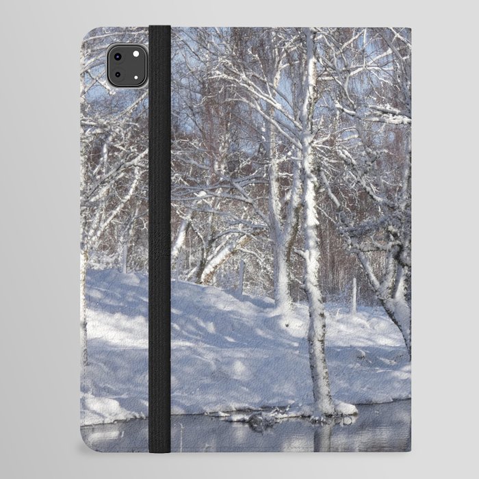 Snow Laden Birch Trees By a Scottish Highlands Lochan  iPad Folio Case