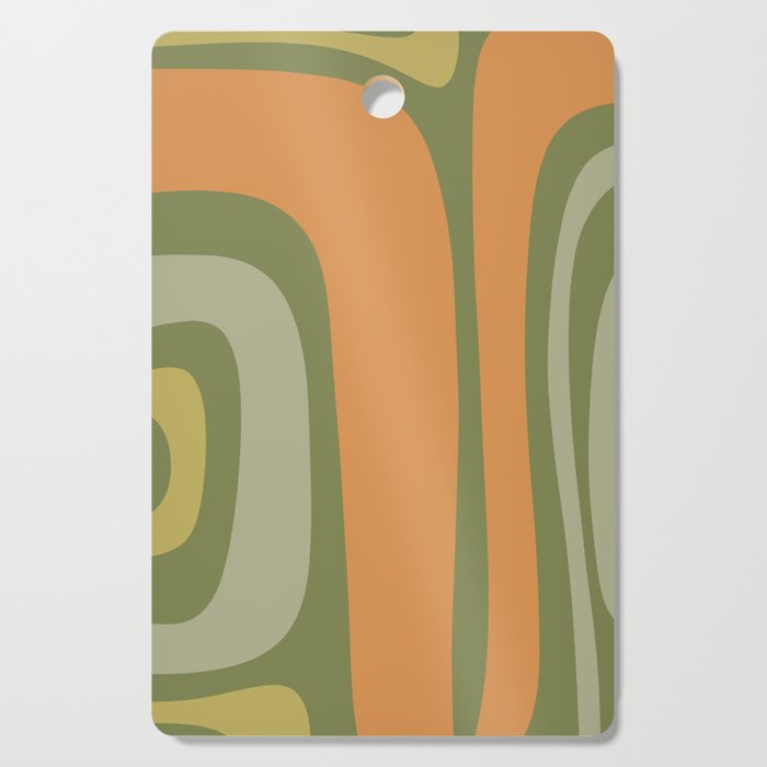 Tiki Abstract Minimalist Mid-Century Modern Pattern in Retro Olive Green and Orange Tones Cutting Board