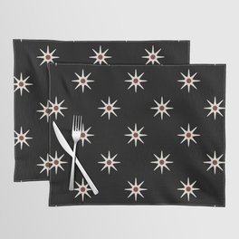 Atomic mid century retro star flower pattern in black background Placemat