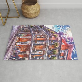New Orleans Watercolor with Happy Blue Skies and Classic Architecture  Rug