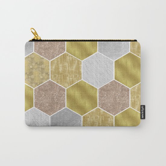 Gold honeycomb hexagons with marble and foil Carry-All Pouch