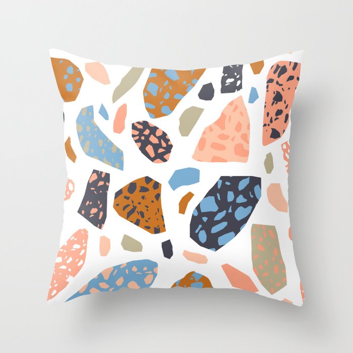 Terrazzo flooring pattern with colorful marble rocks Throw Pillow