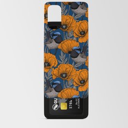 Fairy wrens and orange poppy flowers on dark blue Android Card Case
