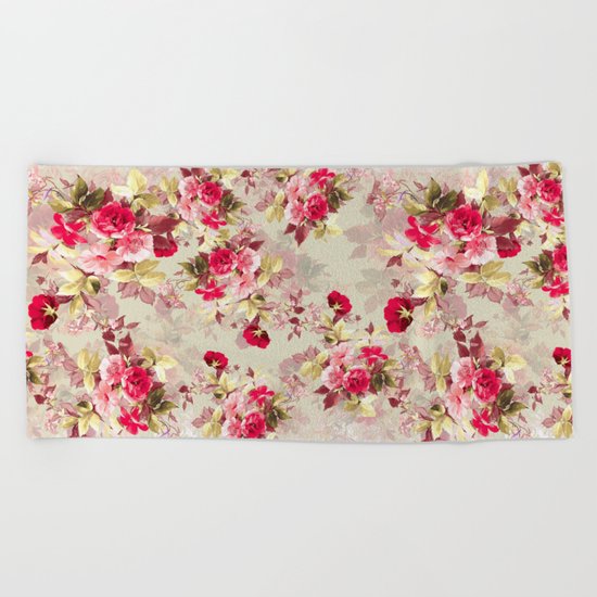 Vintage Roses Beach Towel
