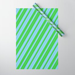 [ Thumbnail: Light Sky Blue & Lime Green Colored Lines Pattern Wrapping Paper ]