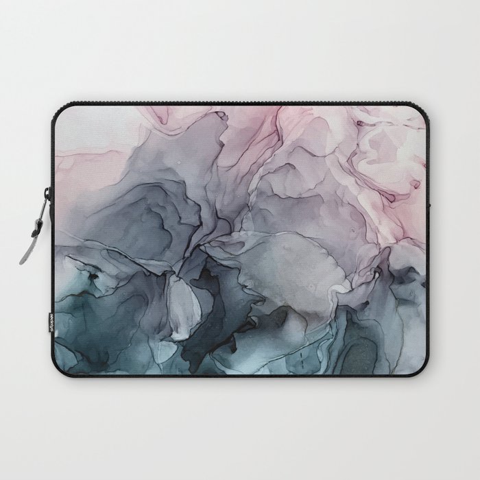 Blush and Payne's Grey Flowing Abstract Painting Laptop Sleeve