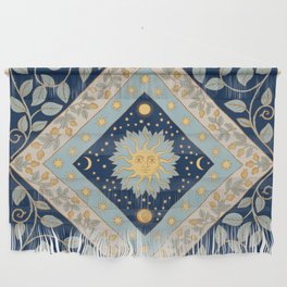 Sun Moon and Stars Celestial Blue Wall Hanging