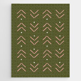 Arrow Geometric Pattern 4 in Olive Green Rose Gold Jigsaw Puzzle