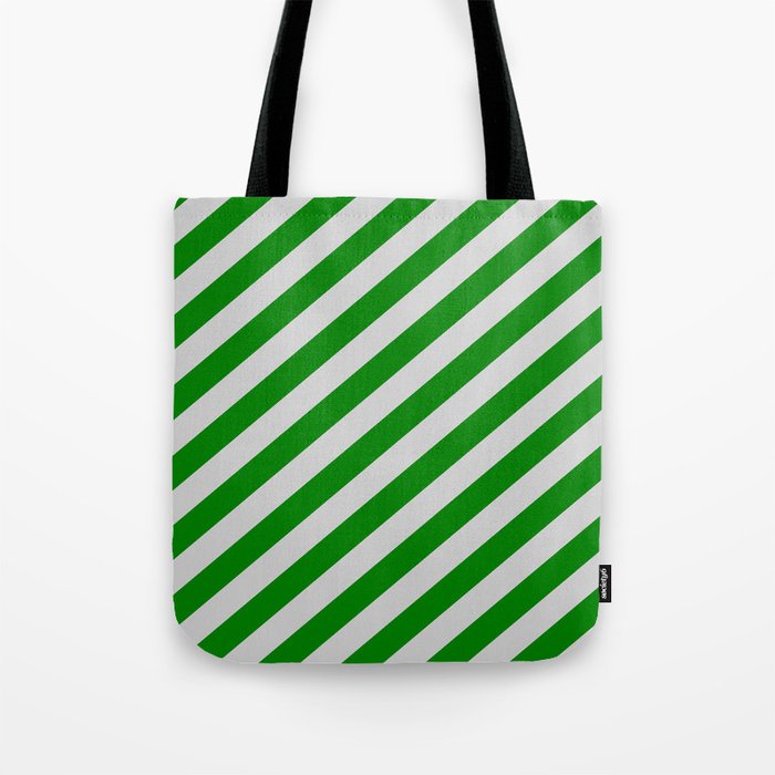 Light Gray and Green Colored Stripes/Lines Pattern Tote Bag