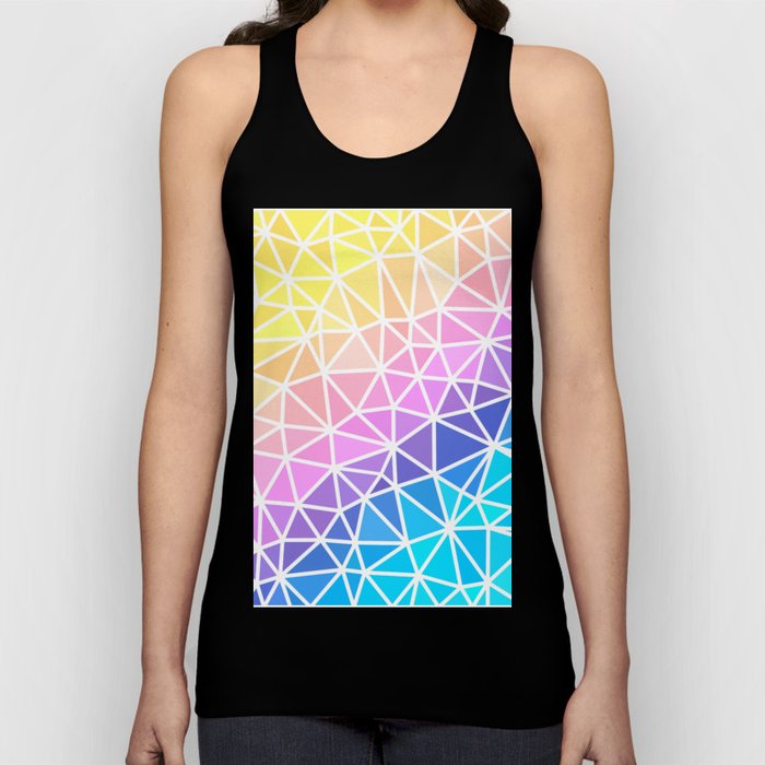 Golden Yellow, Violet and Aqua Abstract Thick Wireframe Geometric Design Tank Top