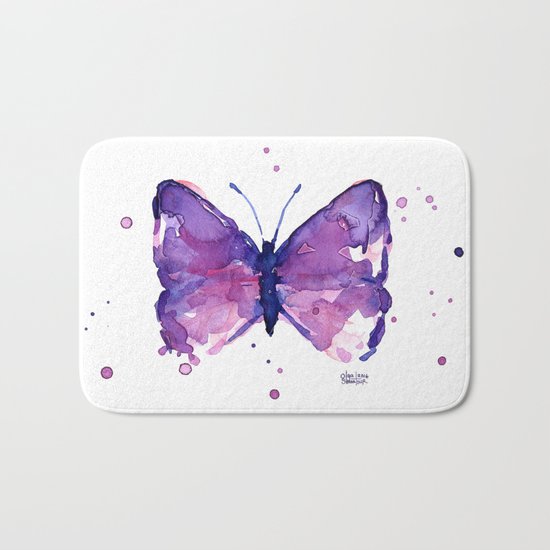 Butterfly Purple Watercolor Animal Bath Mat