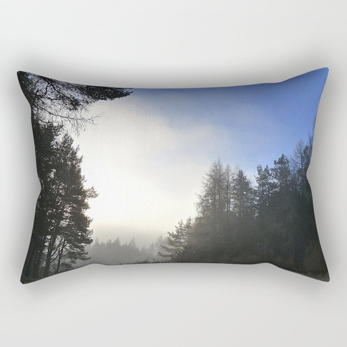 Misty Winter's Scottish Forest Trail in Afterglow Rectangular Pillow