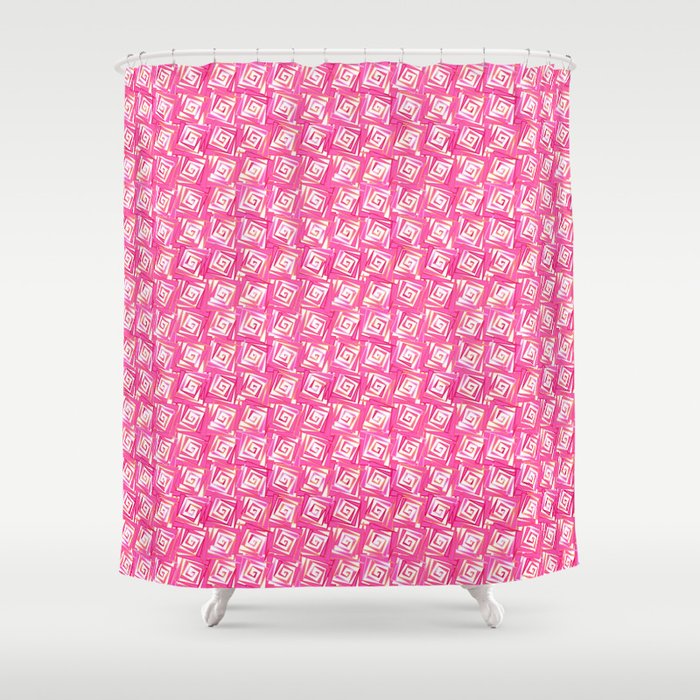 Mid-Century Modern Square Spirals, Coral Pink Shower Curtain