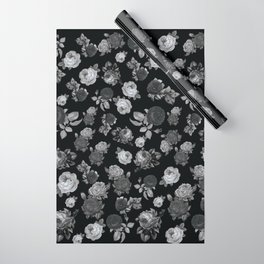Black and White Roses on Black Background Wrapping Paper