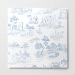 Toile de Jouy Vintage French Soft Baby Blue White Pastoral Pattern Metal Print | Vintage, Style, Traditional, French, Cottagecore, Drawing, Country, Farmhouse, Pattern, Toile De Jouy 