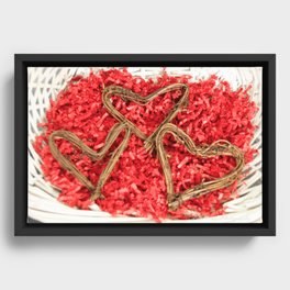 wicker hearts on red confetti  VALENTINES LOVE HAPPINESS Framed Canvas