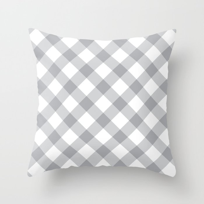 Silver And White Plaid Collection Throw Pillow