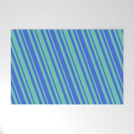 [ Thumbnail: Royal Blue and Aquamarine Colored Stripes/Lines Pattern Welcome Mat ]