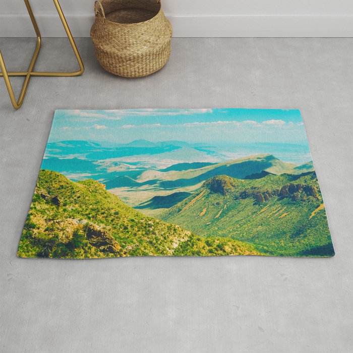Vintage Pastel 1950's Style Mountain Range Green Valley With blue Sky Rug