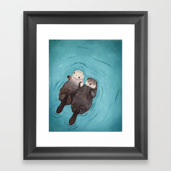 Otterly Romantic - Otters Holding Hands Framed Art Print
