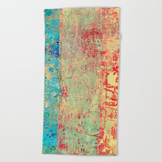 Brilliant Encounter, Abstract Art Turquoise Red Beach Towel