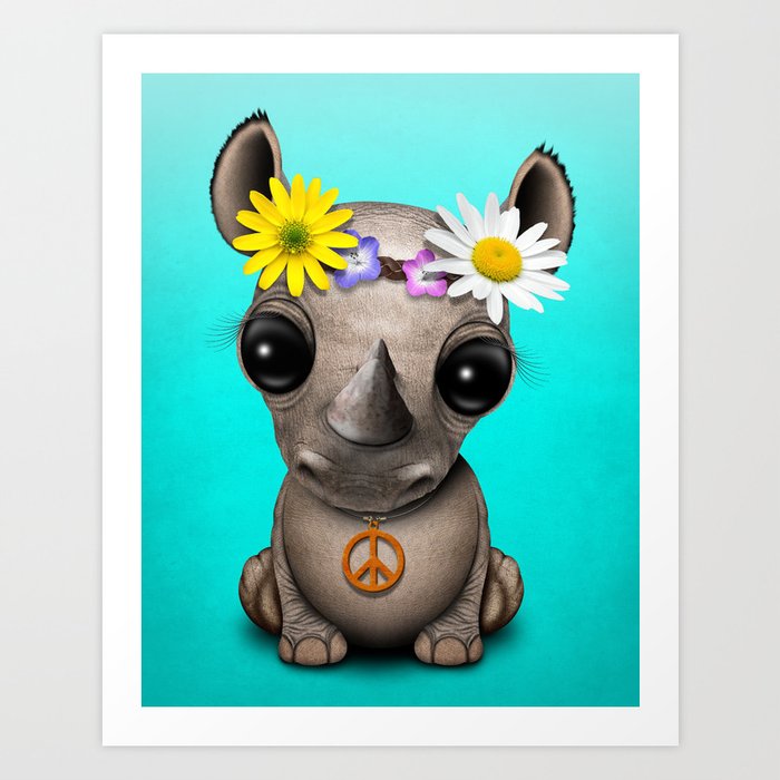 Cute Baby Rhino Hippie Art Print By Jeffbartels Society6