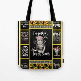 sunflower I'm Just A Girl Who Loves Cows Tote Bag