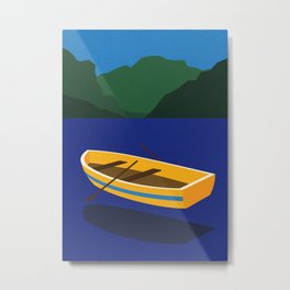 Boat On The Mountain Lake Metal Print | Boat, Childrenroom, Illustration, Collage, Graphicdesign, Kidsroom, Coral, Kunst, Kidsposter, Modernekunst 