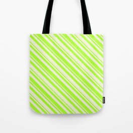 [ Thumbnail: Beige & Light Green Colored Lines Pattern Tote Bag ]