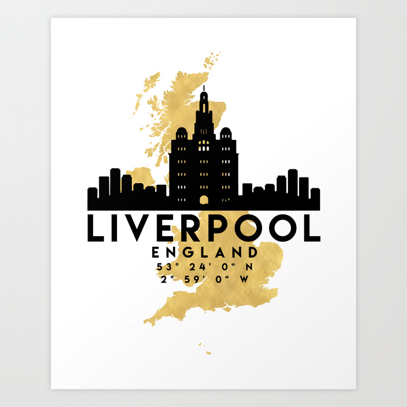 Liverpool England Silhouette Skyline Map Art Art Print By Deificusart Society6