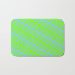 [ Thumbnail: Green & Sky Blue Colored Striped Pattern Bath Mat ]