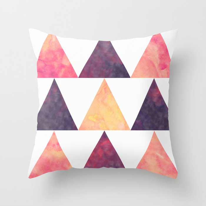 Orange & Purple Digital Watercolor Triangles Throw Pillow