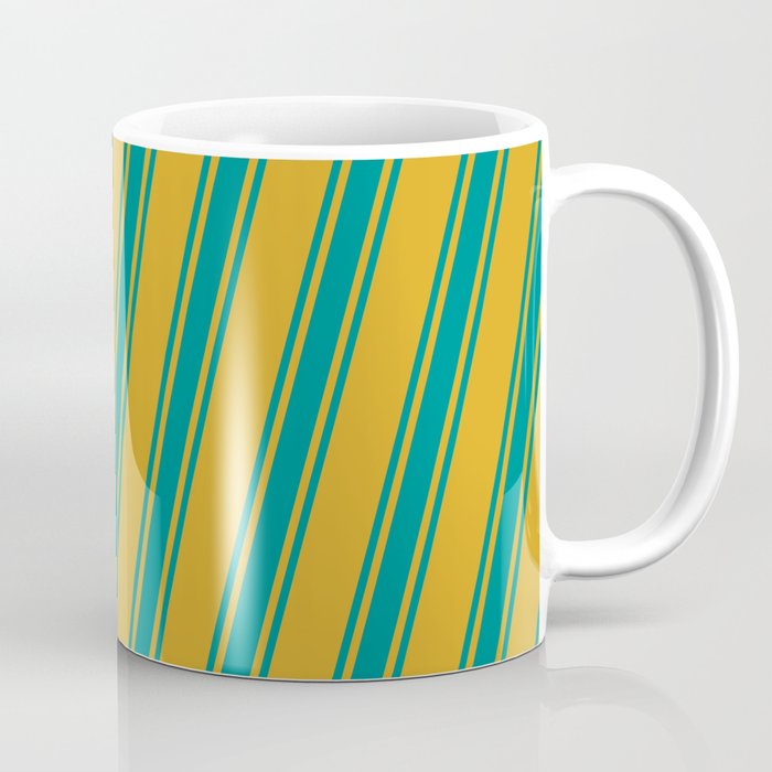 Goldenrod & Dark Cyan Colored Lines Pattern Coffee Mug