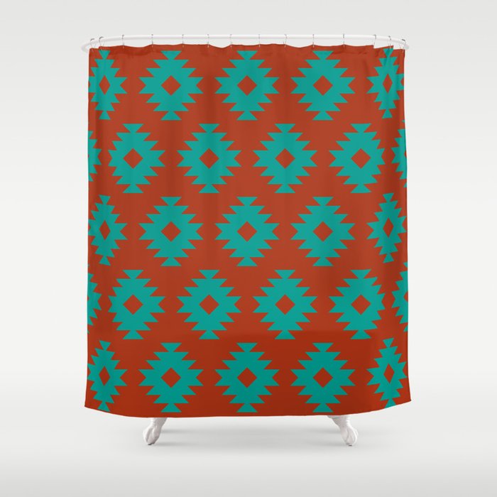 Southwestern Pattern 136 Red and Turquoise Shower Curtain