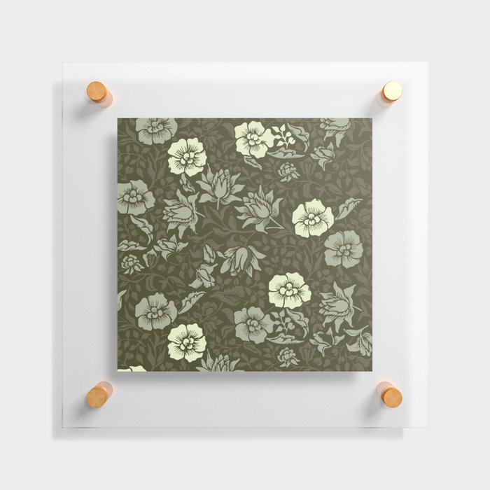Arts and Crafts Inspired Floral Pattern Green Floating Acrylic Print