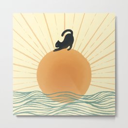 Good Morning Meow 7 Sunny Day Ocean  Metal Print | Curated, Sunnyday, Exercise, Great Wave, Ocean, Meow, Cat, Sea, Wave, Goodmorning 