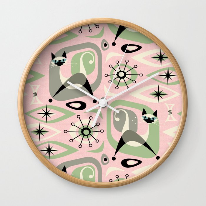 Siamese Cat Abstract on Pink Wall Clock
