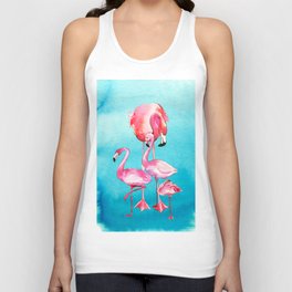 Watercolor ocean blue tropical pink flamingo bird Unisex Tank Top