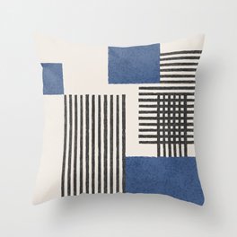 Stripes and Square Blue Composition - Abstract Throw Pillow