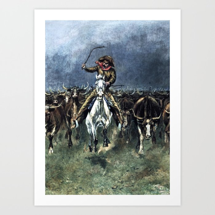 Caught in a Stampede Western Art by Frederic Remington Art Print