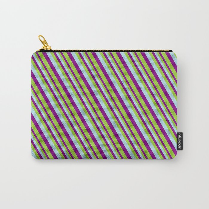 Light Blue, Purple & Green Colored Pattern of Stripes Carry-All Pouch